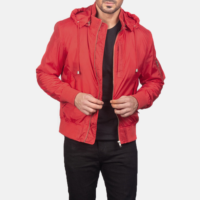 Hanklin MA-1 Rosso Hooded Bomber in Pelle da Uomo