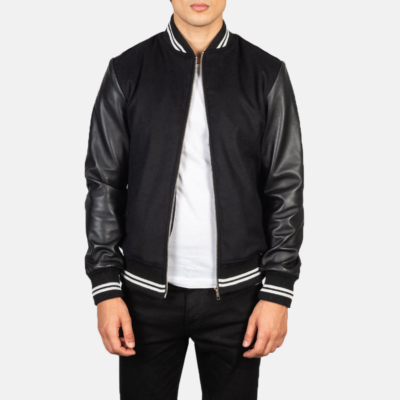 Harrison Nero Hybrid Varsity Giacca in Pelle da Uomo
