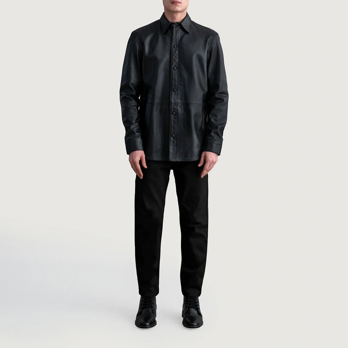 Dettaglio ravvicinato of Shirt &amp; Leather Buttons Hardware on Haven Black Leather Shirt