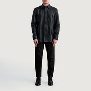 Dettaglio ravvicinato of Shirt &amp; Leather Buttons Hardware on Haven Black Leather Shirt