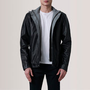 Henrik Grey Suede Cafe Racer For Men in Grey Goatskin Suede - Vista frontale e linea su misura | Acquista online