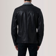 Dettaglio ravvicinato of Band Collar with Snap Button &amp; Zipper with placket Hardware on Henrik Grey Suede Cafe Racer For Men