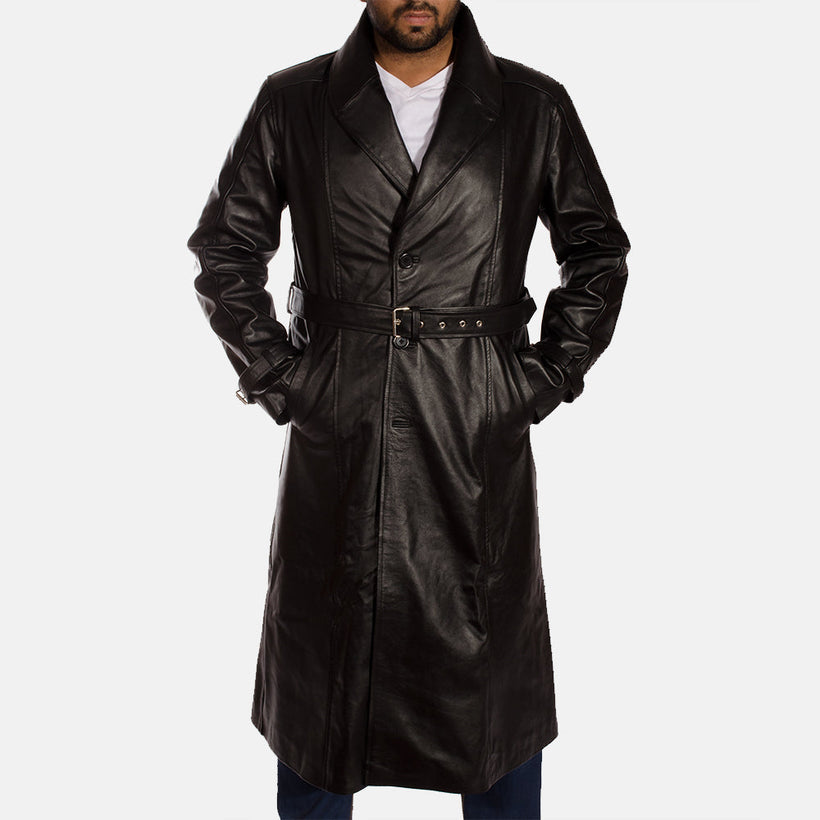 Hooligan Nero Trench in Pelle da Uomo