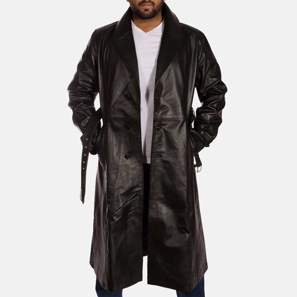 
Hooligan Nero Trench in Pelle da Uomo - Vista laterale che mostra il taglio ergonomico delle maniche