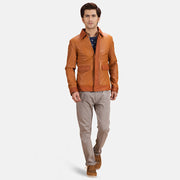 Dettaglio ravvicinato of Shirt &amp; Zipper with wind flap Hardware on Hubert Cuoio Marrone Giacca in Pelle da Uomo