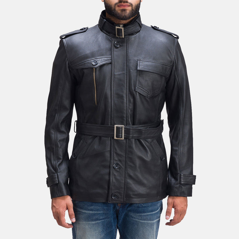Hunter Nero Giacca in Pelle da Uomo
