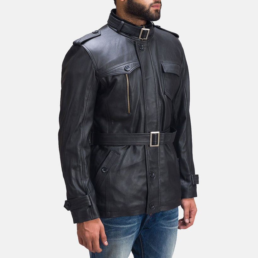 Hunter Nero Giacca in Pelle da Uomo