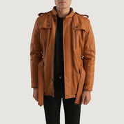 
Hunter Cuoio Marrone Fur Giacca in Pelle da Uomo in Tan Brown Sheepskin Leather - Vista frontale e silhouette sartoriale | Acquista online