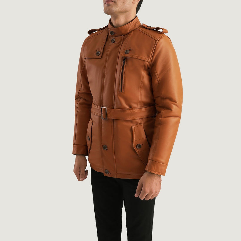 Hunter Cuoio Marrone Fur Giacca in Pelle da Uomo