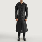 
Huntsman Nero Hooded Trench in Pelle da Uomo - Vista laterale che mostra il taglio ergonomico delle maniche