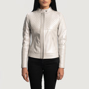 
Ice Maiden Silver Trapuntato Giacca Biker in Pelle da Donna in Silver Sheepskin Leather - Vista frontale e silhouette sartoriale | Acquista online
