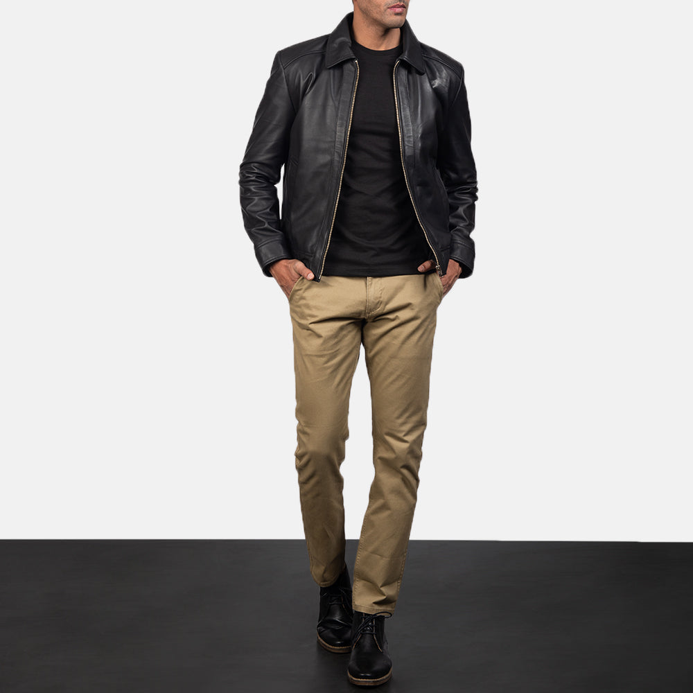 Dettaglio ravvicinato of Shirt &amp; Zipper Hardware on Men's Inferno Marrone Giacca in Pelle da Uomo