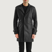 Infinity Black Leather Coat in Black Sheepskin Leather - Vista frontale e linea su misura | Acquista online