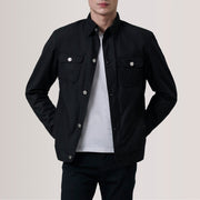 Irwin Nero Waxed Canvas Field Giacca in Pelle da Uomo For Men in Black Waxed Cotton Canvas - Vista frontale e linea su misura | Acquista online