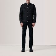 Black Waxed Cotton Canvas Leather Jacket - Vista posteriore Showing Tailored Shoulder Fit &amp; Clean Hemline