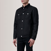 Irwin Nero Waxed Canvas Field Giacca in Pelle da Uomo For Men - Lateral Side Profile View Showing Sleeve Cut &amp; Athletic Taper Fit