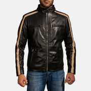 Men's Jack Nero Giacca Biker in Pelle da Uomo in Black Sheepskin Leather - Vista frontale e linea su misura | Acquista online