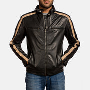 Black Sheepskin Leather Biker Jacket - Vista posteriore Showing Tailored Shoulder Fit &amp; Clean Hemline