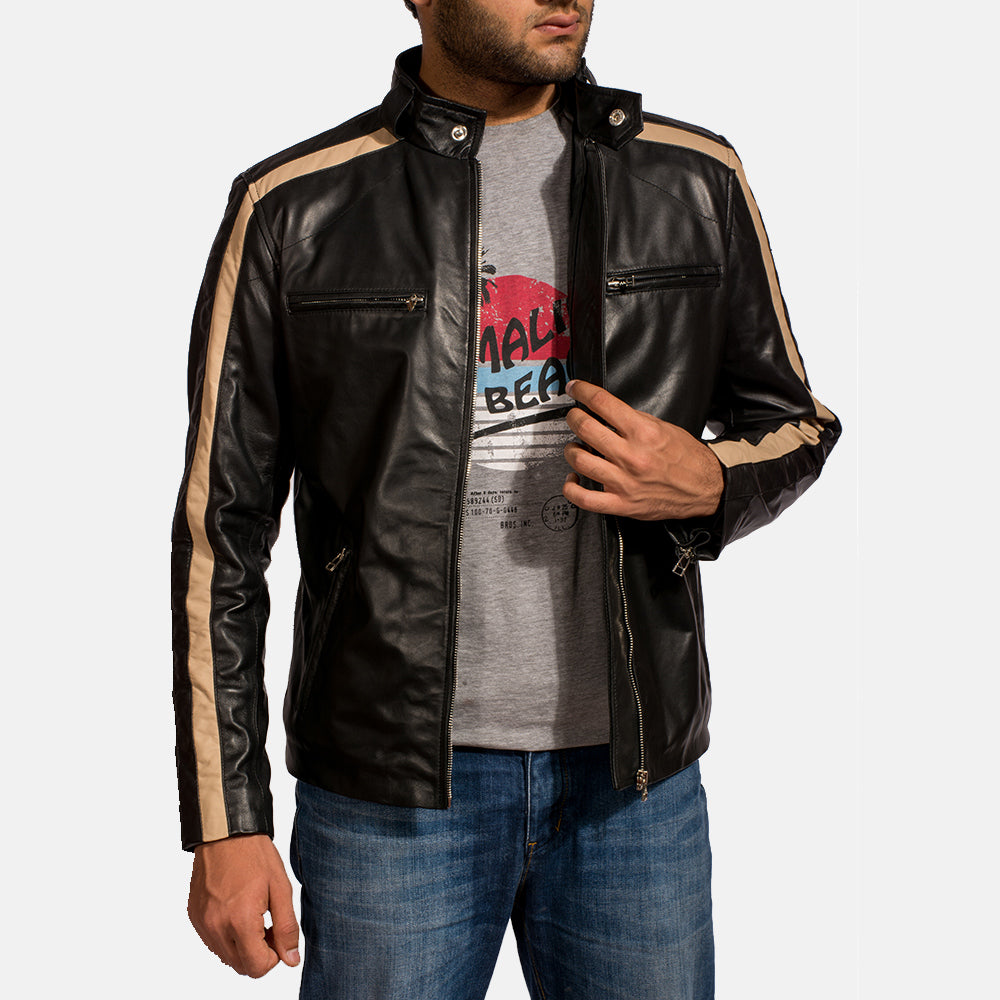 Men's Jack Nero Giacca Biker in Pelle da Uomo - Lateral Side Profile View Showing Sleeve Cut &amp; Athletic Taper Fit