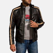 Men's Jack Nero Giacca Biker in Pelle da Uomo - Lateral Side Profile View Showing Sleeve Cut &amp; Athletic Taper Fit