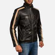 Dettaglio ravvicinato of Band with snap button &amp; Zipper Hardware on Men's Jack Nero Giacca Biker in Pelle da Uomo