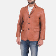 Brown Sheepskin leather Blazer - Vista posteriore Showing Tailored Shoulder Fit &amp; Clean Hemline