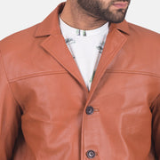 Dettaglio ravvicinato of Notch &amp; Button Hardware on James Cuoio Marrone Blazer in Pelle in Pelle da Uomo