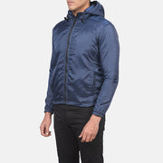 Blue Nylon Hooded Jacket - Vista posteriore Showing Tailored Shoulder Fit &amp; Clean Hemline