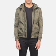 Men's Jimmy Verde Hooded Windbreaker Giacca in Pelle da Uomo in Green Nylon - Vista frontale e linea su misura | Acquista online