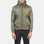 Dettaglio ravvicinato of High Neck with Hood &amp; Zipper with wind flap Hardware on Men's Jimmy Verde Hooded Windbreaker Giacca in Pelle da Uomo
