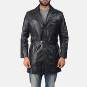Men's Jordan Nero Cappotto in Pelle da Uomo in Black Cowhide Leather - Vista frontale e linea su misura | Acquista online