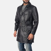 Black Cowhide leather Coat - Vista posteriore Showing Tailored Shoulder Fit &amp; Clean Hemline