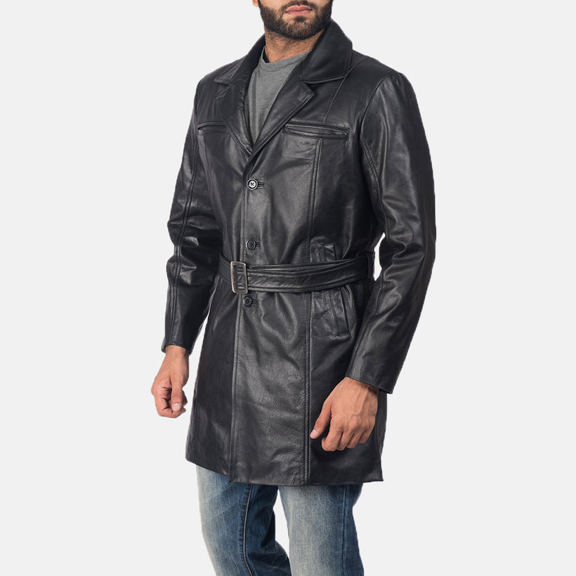 Jordan Nero Cappotto in Pelle da Uomo
