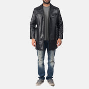 Men's Jordan Nero Cappotto in Pelle da Uomo - Lateral Side Profile View Showing Sleeve Cut &amp; Athletic Taper Fit