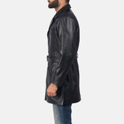 Dettaglio ravvicinato of Notch &amp; Button + Waist Belt Hardware on Men's Jordan Nero Cappotto in Pelle da Uomo