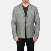 Kajetan Grigio Safari Giacca in Pelle da Uomo in Grey Poly-Cotton - Vista frontale e linea su misura | Acquista online