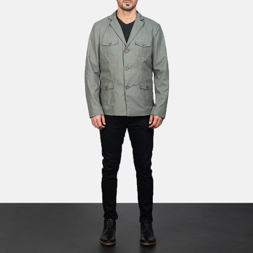 Kajetan Grigio Safari Giacca in Pelle da Uomo - Lateral Side Profile View Showing Sleeve Cut &amp; Athletic Taper Fit