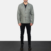 Kajetan Grigio Safari Giacca in Pelle da Uomo - Lateral Side Profile View Showing Sleeve Cut &amp; Athletic Taper Fit