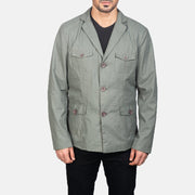 Dettaglio ravvicinato of Notch &amp; Button Hardware on Kajetan Grigio Safari Giacca in Pelle da Uomo