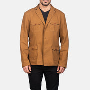 Kajetan Khaki Safari Giacca in Pelle da Uomo in Khaki Poly-Cotton - Vista frontale e linea su misura | Acquista online