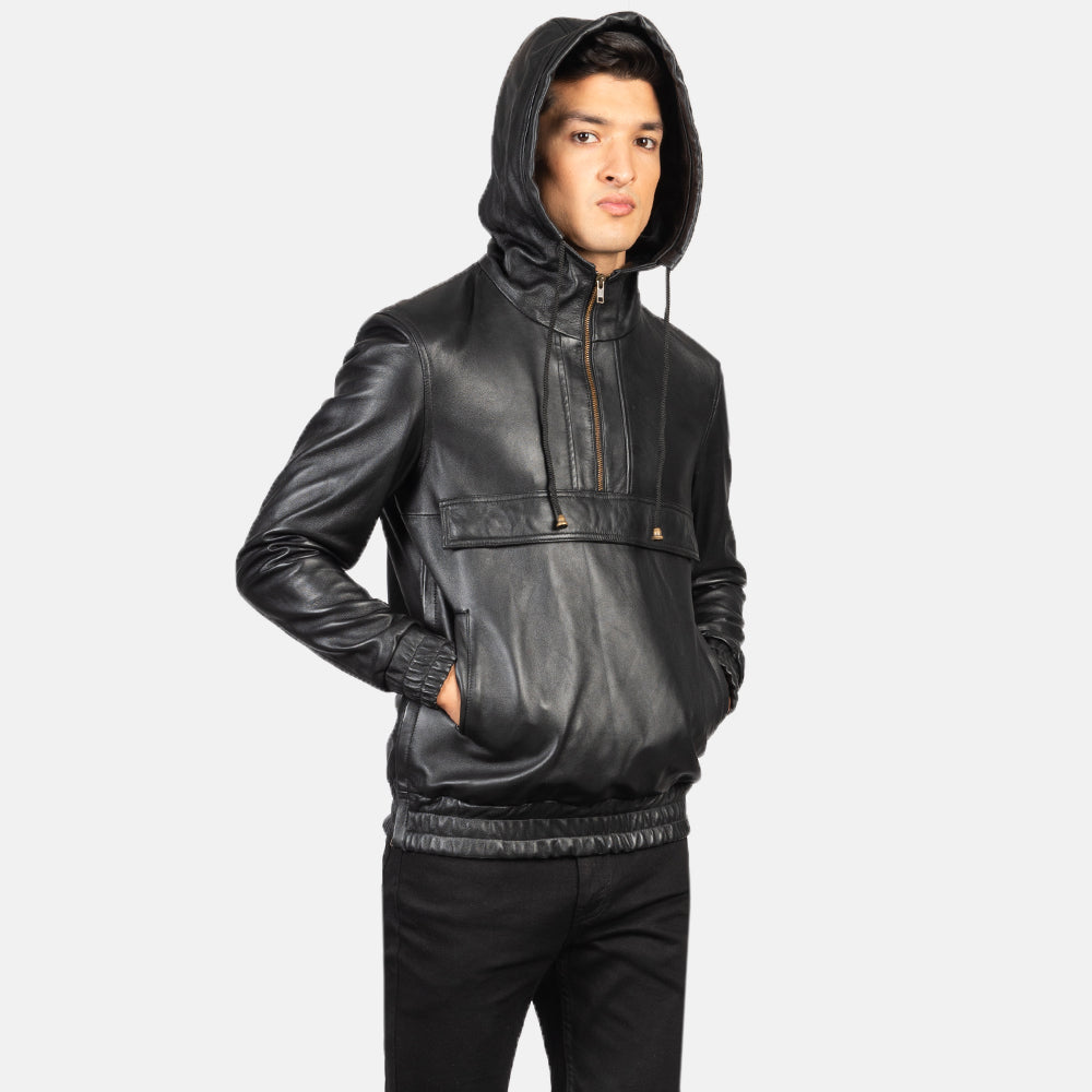 
Dettaglio ravvicinato of Classic Collar & Heavy-Duty Zipper Hardware on Kenton Hooded Blue Suede Pullover Jacket