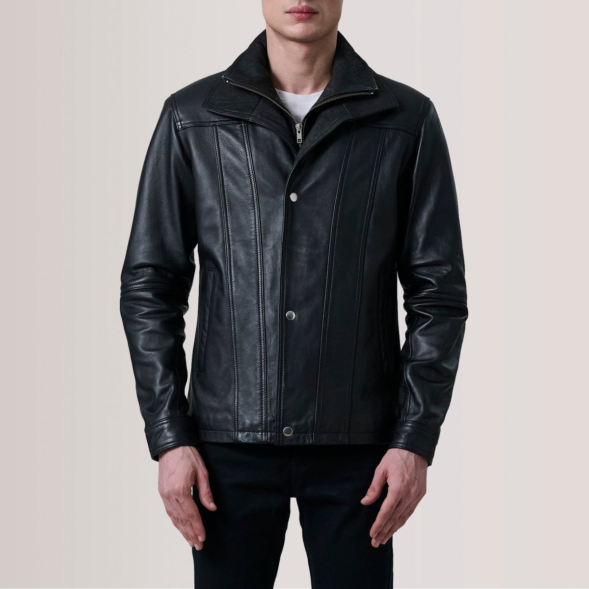 Authentic Sheepskin Leather with Semi-aniline Finish Grain Texture &amp; Heavy-Duty Seam Stitching Detail