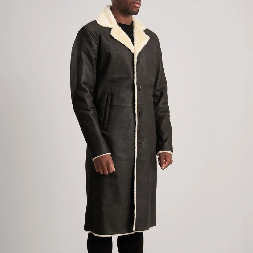 Kolby Marrone Shearling Cappotto in Pelle da Uomo