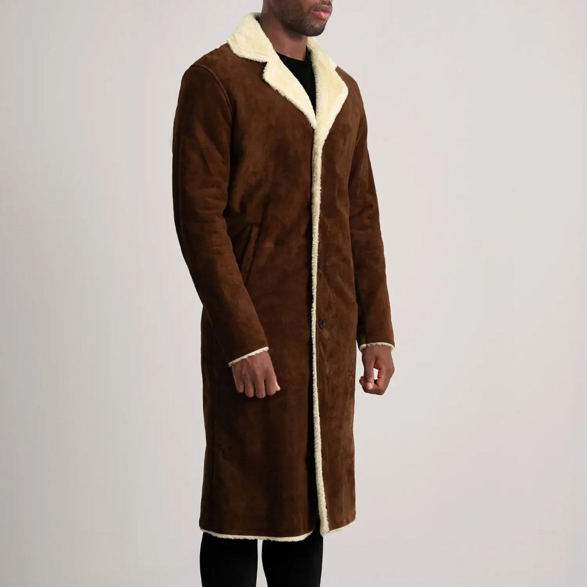 
Brown Goatskin Suede Aviator Jacket - Vista posteriore con spalle definite e orlo pulito