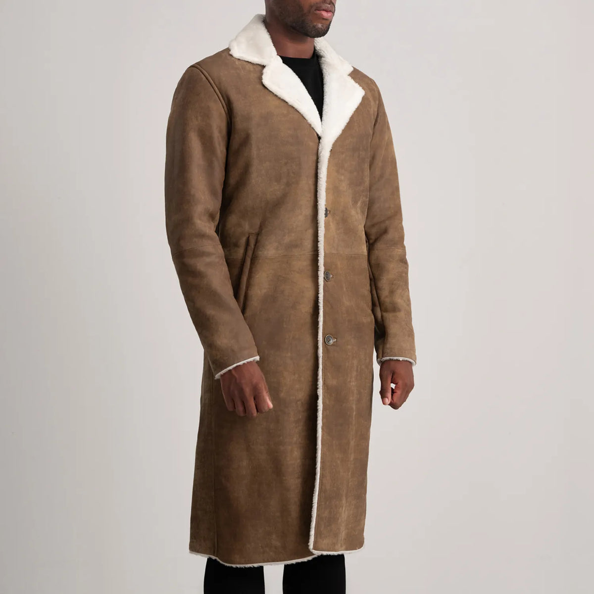 
Distressed Brown Sheepskin Snuffed Aviator Jacket - Vista posteriore con spalle definite e orlo pulito