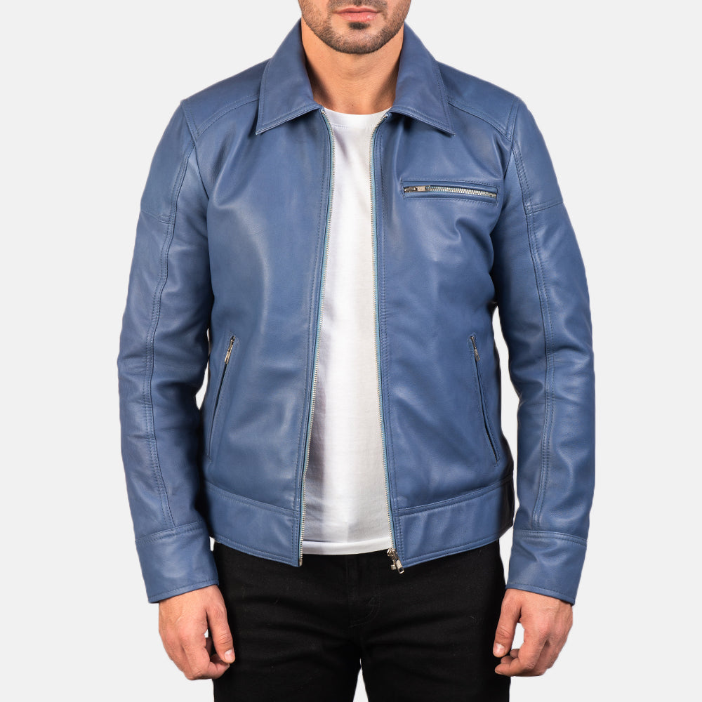 Men's Lavendard Brown Leather Biker Jacket in Brown Cowhide Leather - Vista frontale e linea su misura | Acquista online