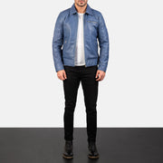 Dettaglio ravvicinato of Shirt &amp; Zipper with button flap at the bottom Hardware on Men's Lavendard Brown Leather Biker Jacket