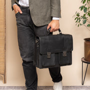 Solid Antique Brass Hardware &amp; Heavy-Duty Dual Zipper Detail on Springfield Full-Grain Leather Briefcase da Donna