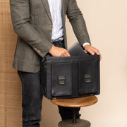 Springfield Full-Grain Leather Briefcase da Donna - Structured Side Profile Showing Gusset Depth &amp; Expansion Capacity