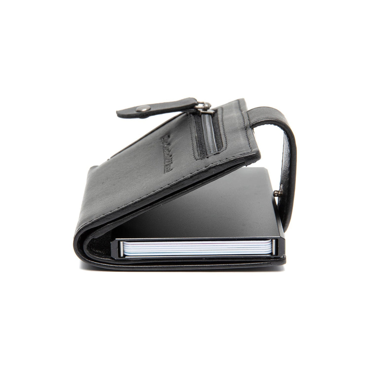Barrea Full-Grain Leather Card Holder da Donna - Structured Side Profile Showing Gusset Depth &amp; Expansion Capacity